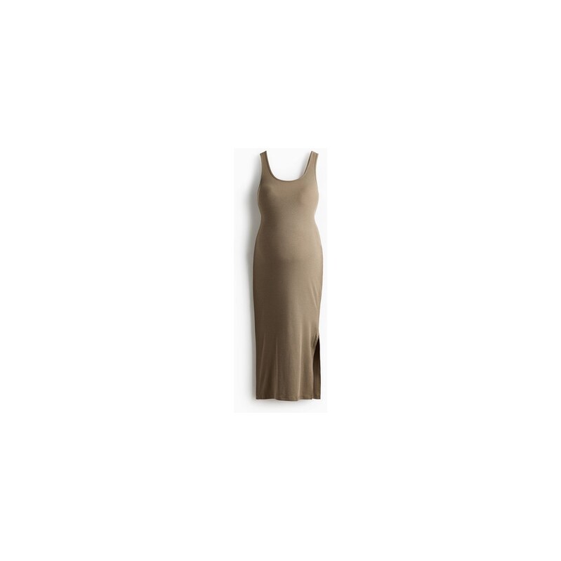 H&M - MAMA Žebrované žerzejové šaty - Khaki Zelená