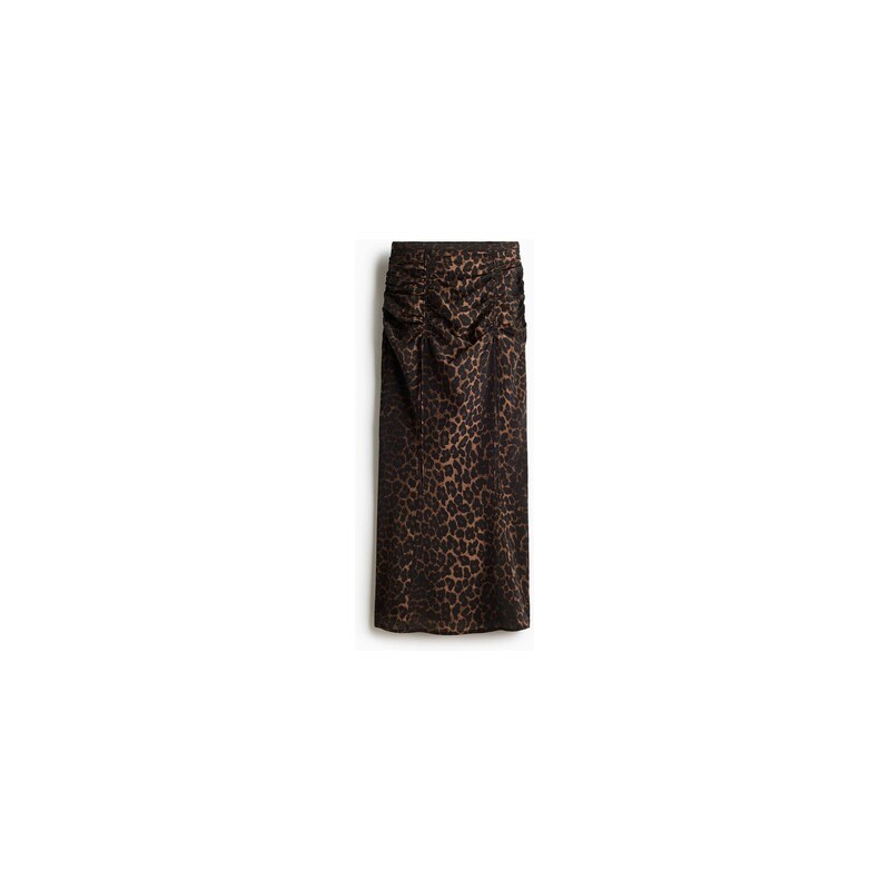 H&M - Maxisukně se stahovací šňůrkou - Tmavě Hnědá/Leopardí