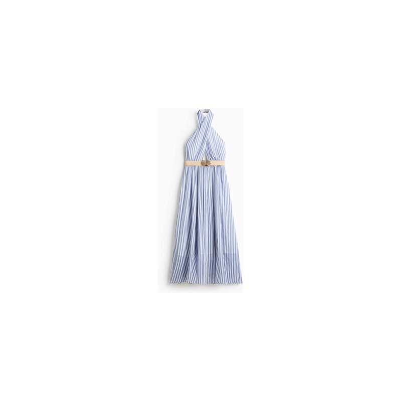 H&M - Šaty halternecks páskem - Modrá/Proužky