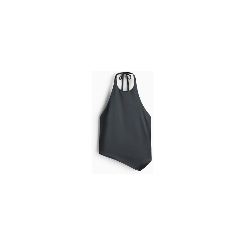 H&M - Asymetrický top halterneck - Tmavě Šedá