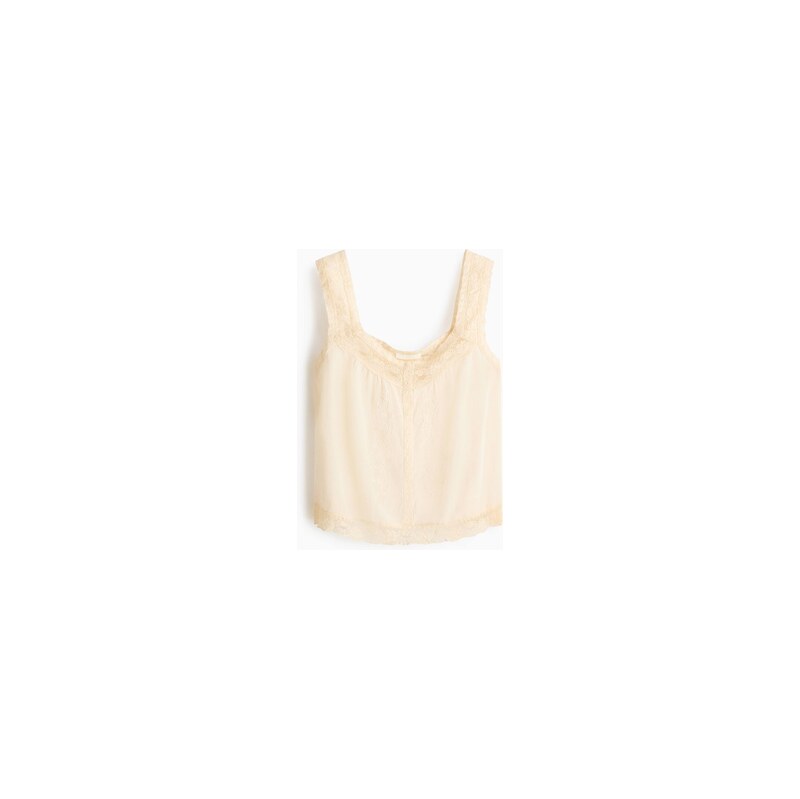 H&M - Top z viskózové směsis výšivkami - Světle Béžová