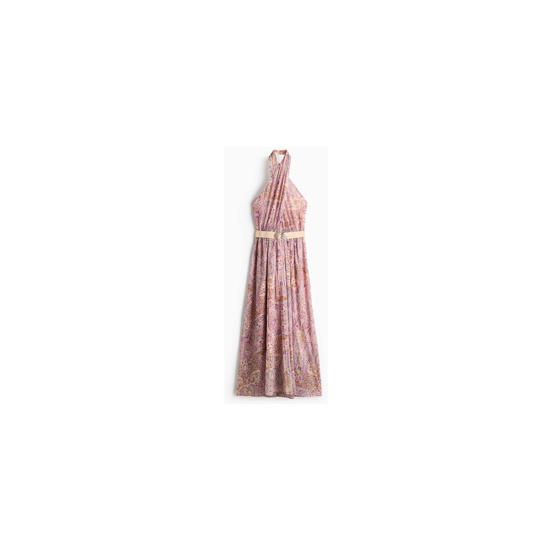 H&M - Šaty halternecks páskem - Růžová/Kašmírový Vzor