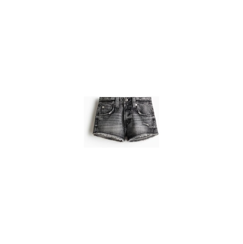 H&M - Džínové šortkys roztřepenými lemy - Šedý Denim