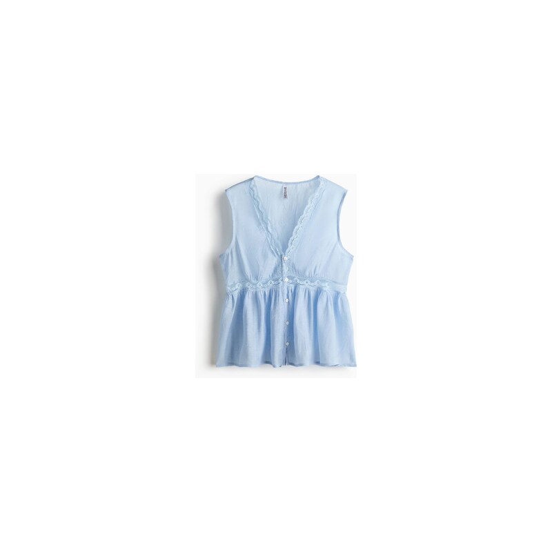 H&M - Top peplums krajkovými lemy - Bleděmodrá