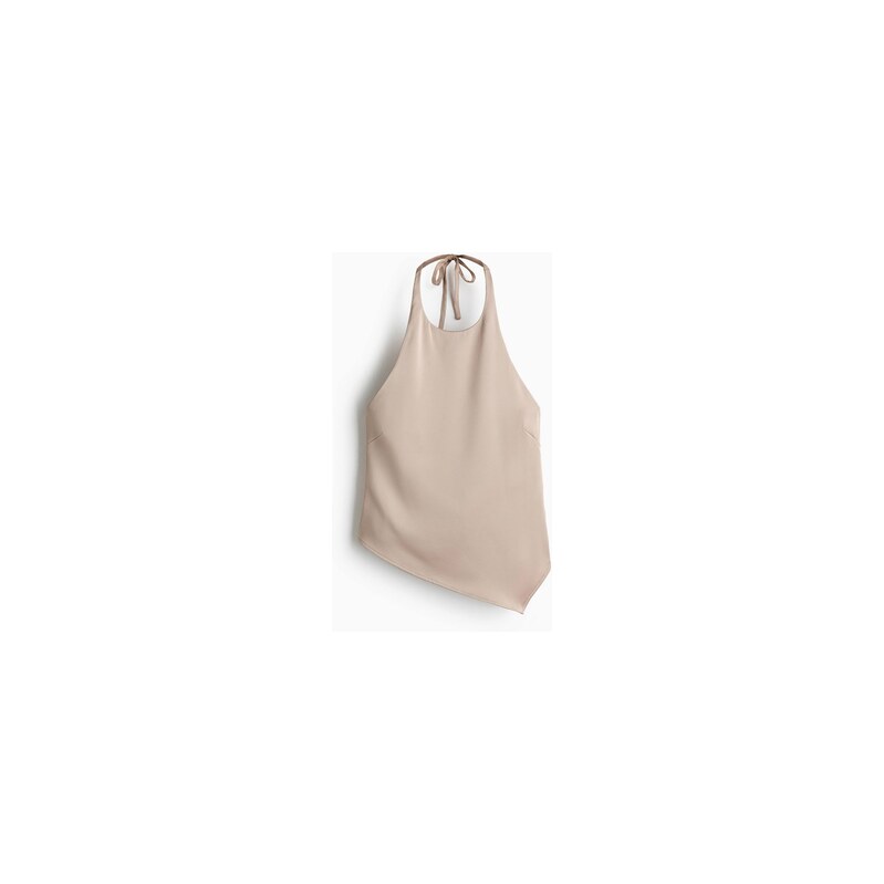 H&M - Asymetrický top halterneck - Světlá Hnědošedá