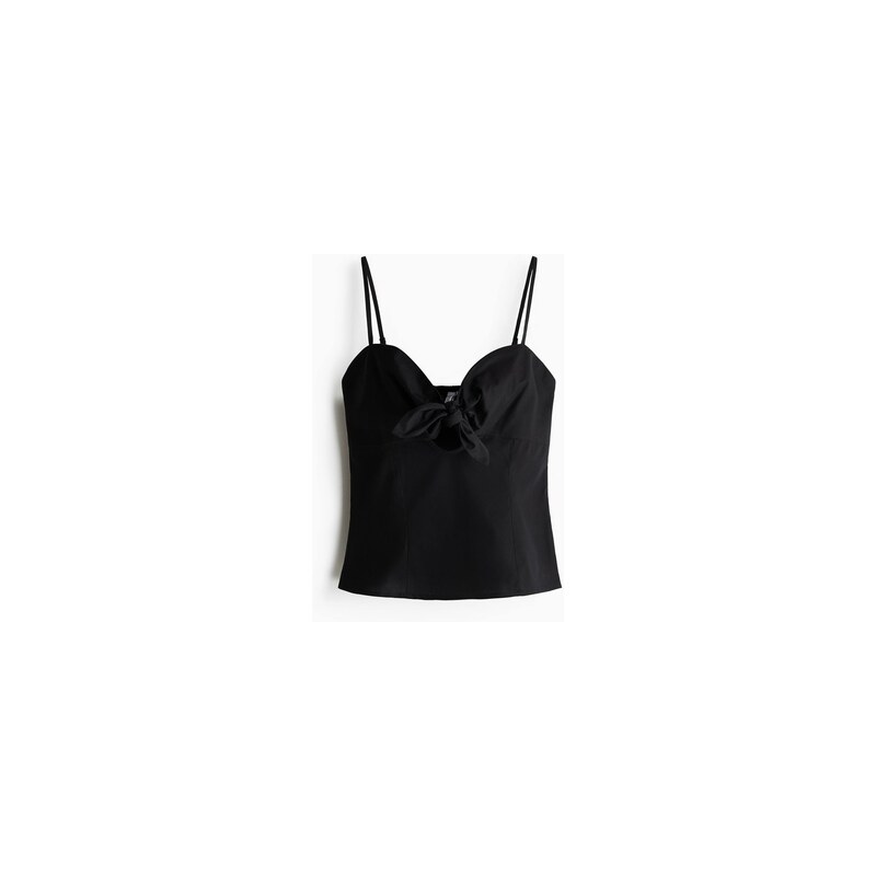 H&M - Popelínový tops vázačkami - Černá