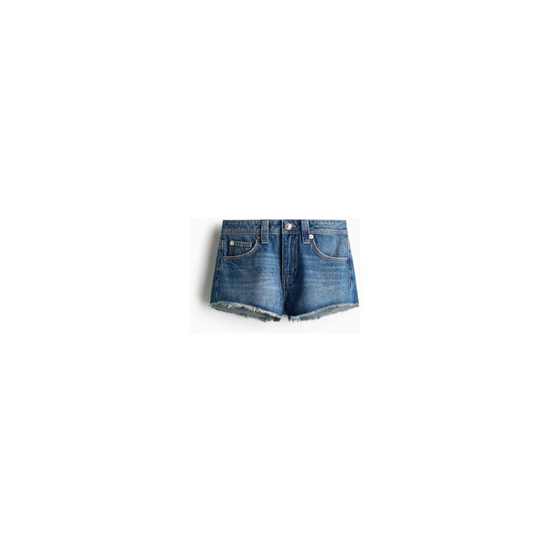 H&M - Džínové šortkys roztřepenými lemy - Denim Blue