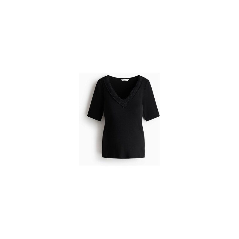 H&M - MAMA Žebrovaný tops výstřihem do V - Černá