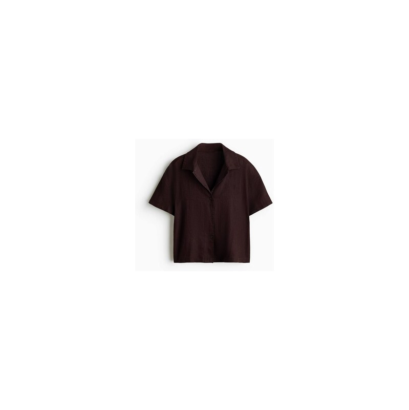 H&M - Lněná plážová košile - Tmavě Hnědá