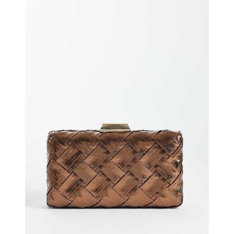 True Decadence structured woven clutch bag in chocolate brown