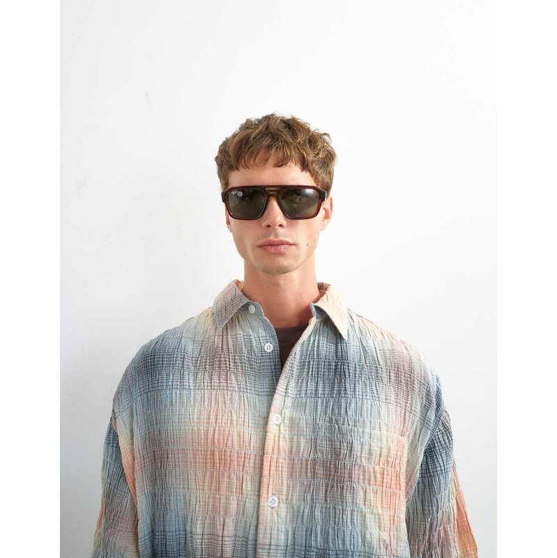 Topman oversized fit crinkle check shirt in grey