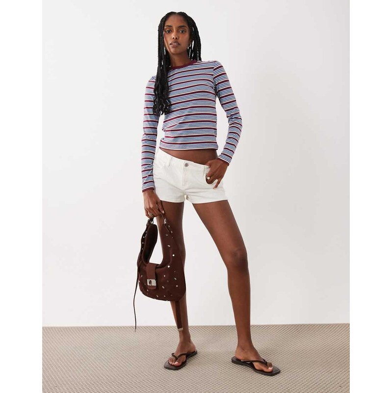 Brave Soul long sleeve tee in burgundy and blue stripe-Multi