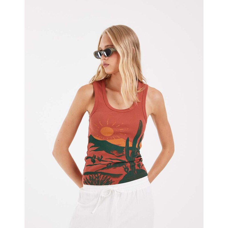 ASOS DESIGN scoop neck vest with desert graphic in rust-Brown