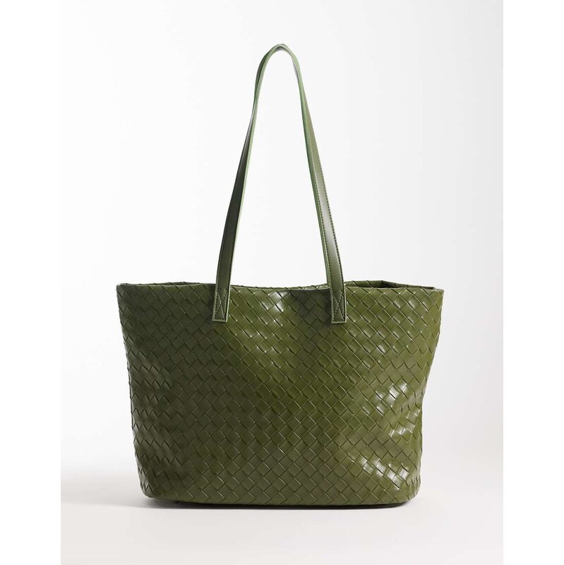 PASQ woven tote bag in olive green