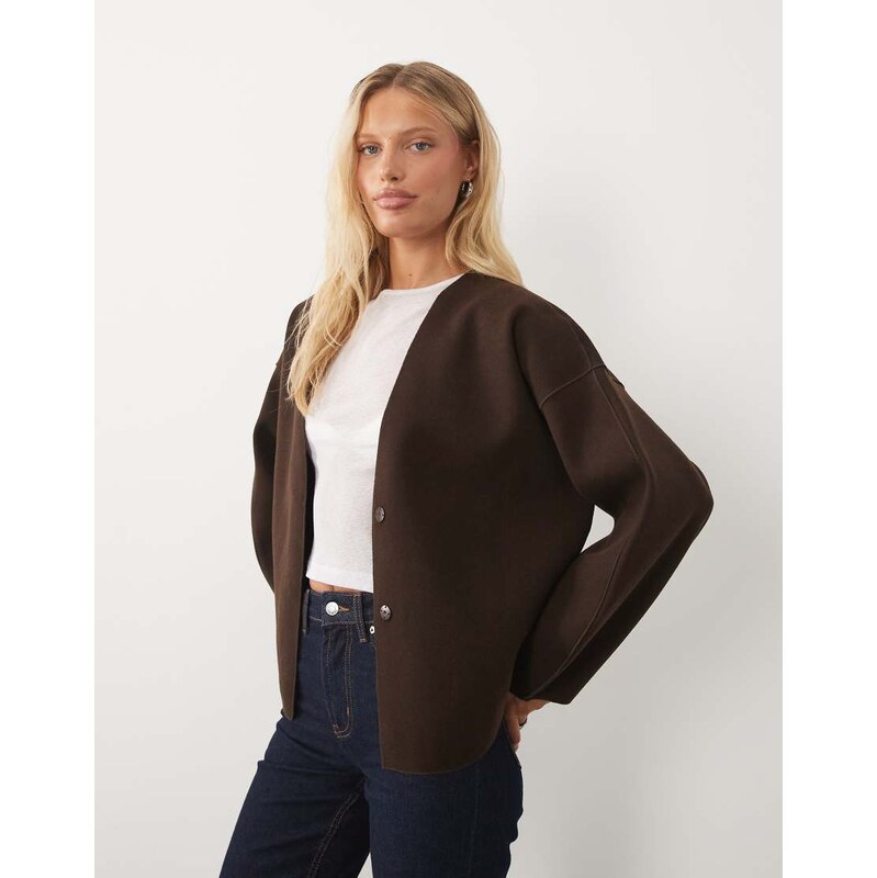 Vila clean cropped lightweight jacket in chocolate brown
