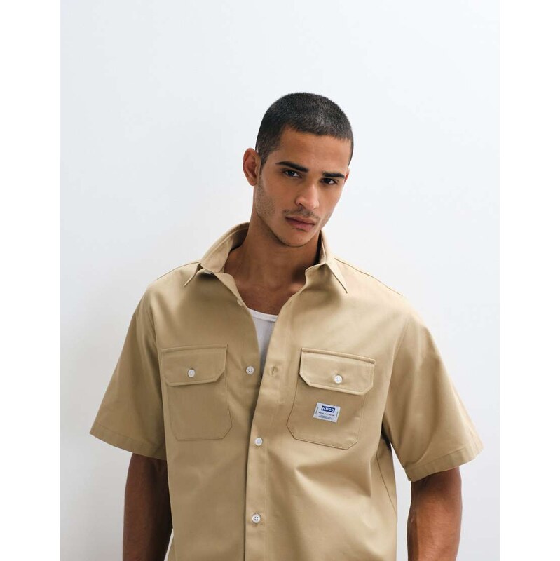 HUGO Blue Ekyno oversized shirt in beige-Neutral