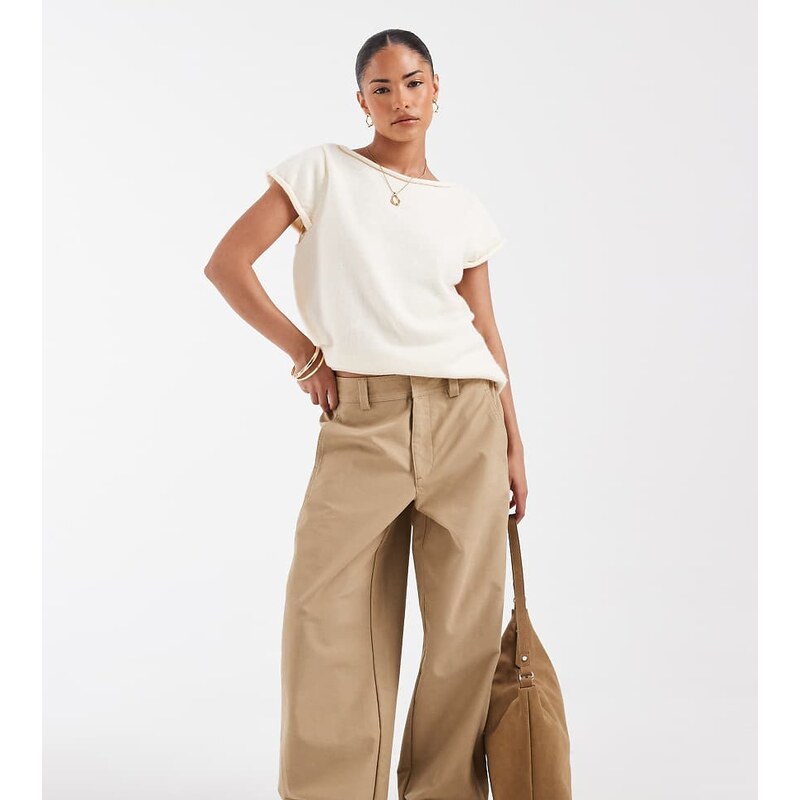 ONLY Petite cargo barrel trousers in beige-Neutral