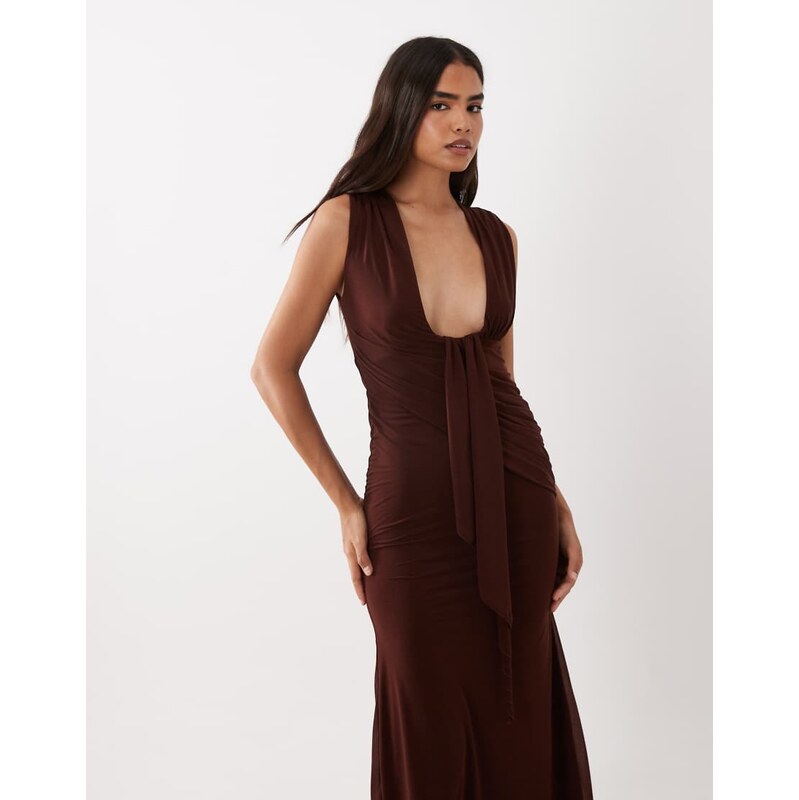ASOS DESIGN stretch chiffon scarf detail plunge draped maxi