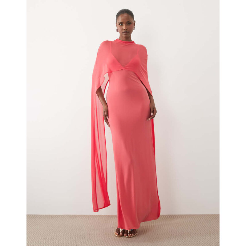 ASOS DESIGN exaggerated cape maxi dress in coral-Pink