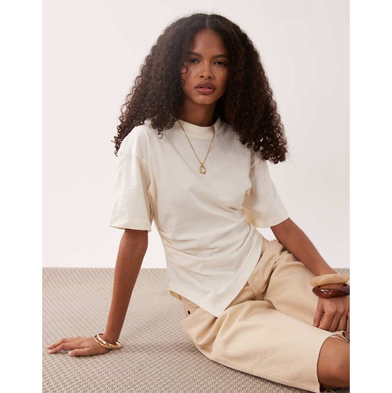 ASOS DESIGN short sleeve with asymmetric hem top in yellow