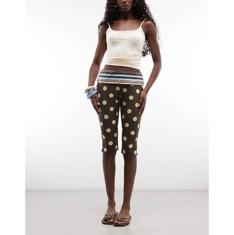 Reclaimed vintage capri trouser co-ord in brown polka dot-Multi