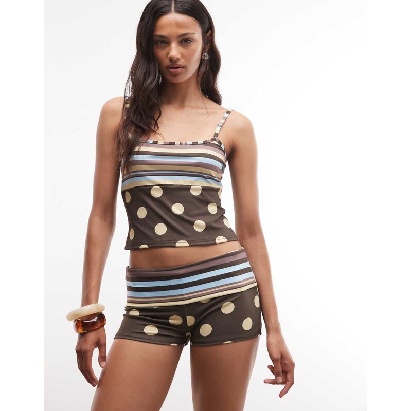 Reclaimed Vintage micro short co-ord in brown polka dot-Multi