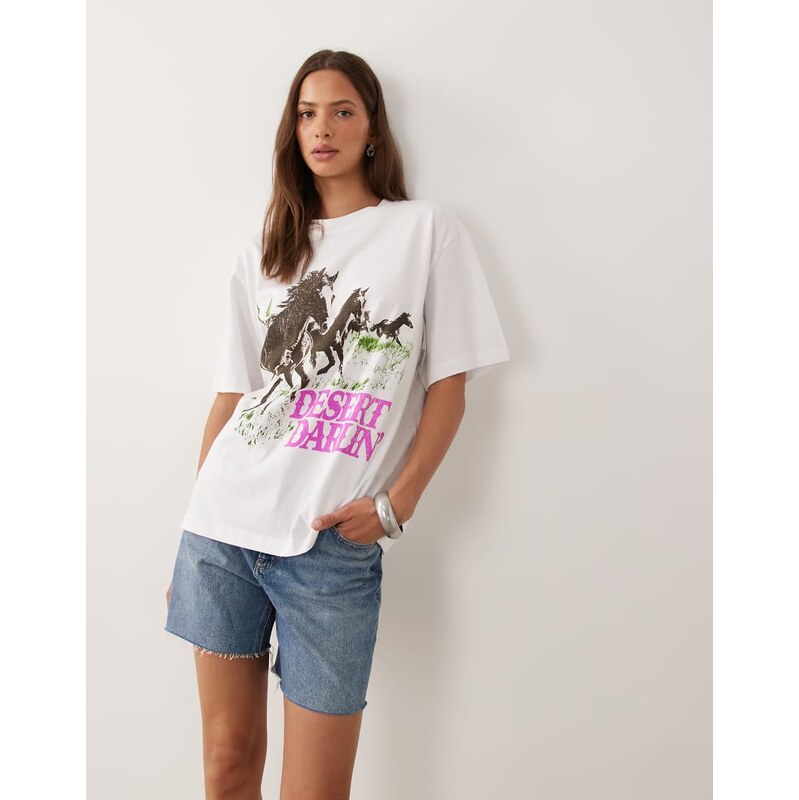 ASOS DESIGN oversized horse dessert darling graphic top in white