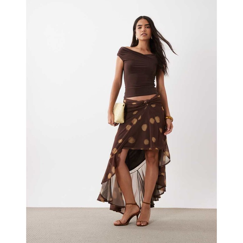 ASOS DESIGN asymmetric spot wrap around sarong printed skirt in