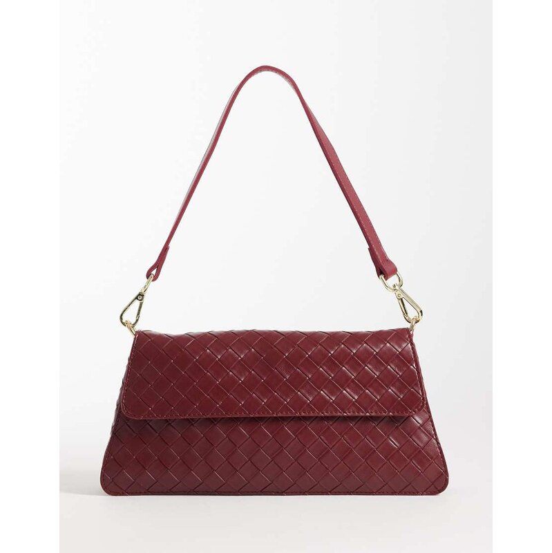 PASQ woven long shoulder bag in burgundy-Red