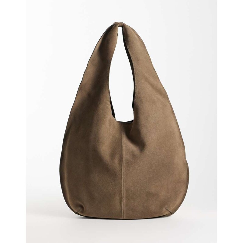 Mango 100% suede sack shoulder bag in brown