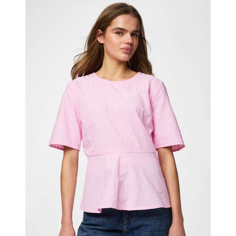 Pieces Short sleeved top in roseate spoonbill-Pink