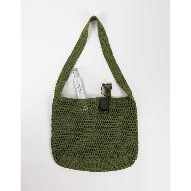 ASOS DESIGN knitted crossbody bag in dark green