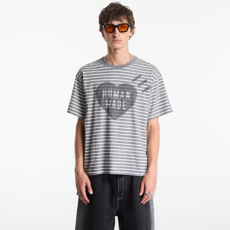Tričko HUMAN MADE Heart Striped T-Shirt UNISEX Gray XL