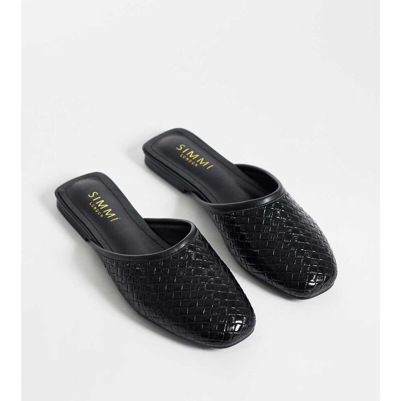 Simmi Wide Fit Simmi London Nichola Wide Fit woven flat mules in