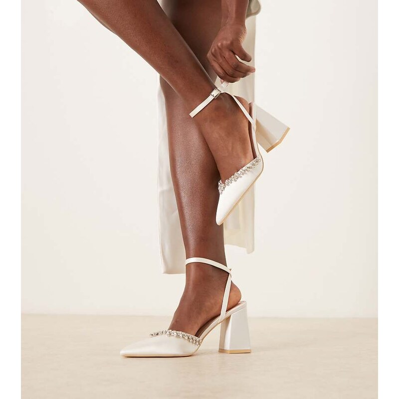 Be Mine Wide Fit Bridal Rubinaa embellished block heeled shoes