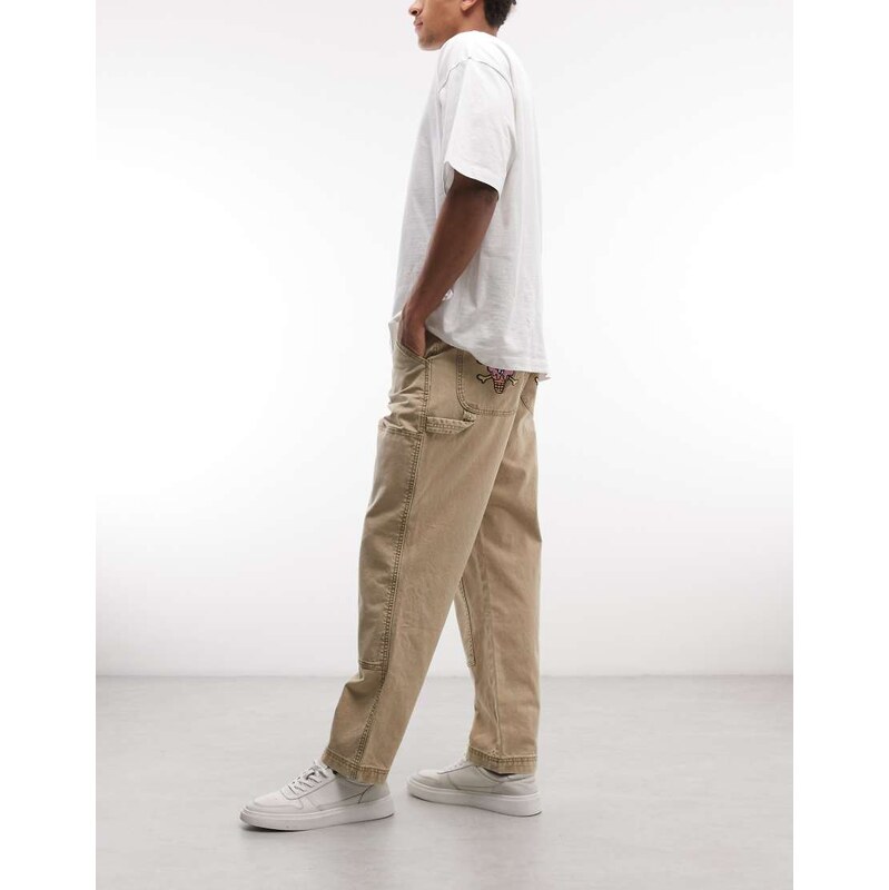 ICECREAM washed carpenter trousers with stitch detail in beige