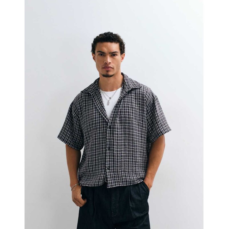 Reclaimed Vintage short sleeve cropped boxy shirt in chocolate