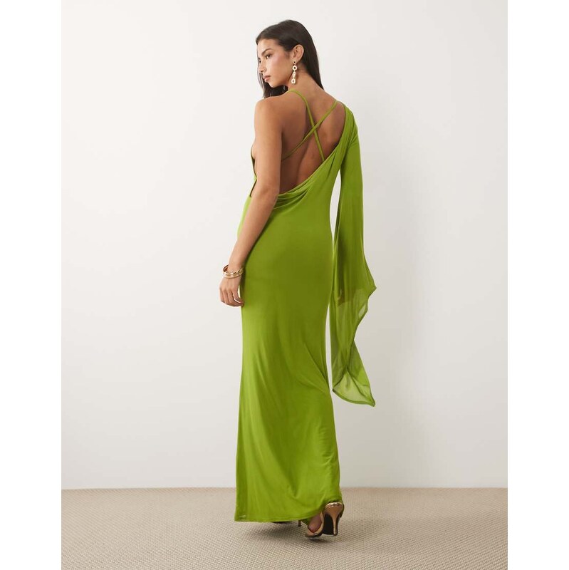 ASOS DESIGN drape scarf sleeve mesh maxi dress in citrus-Green