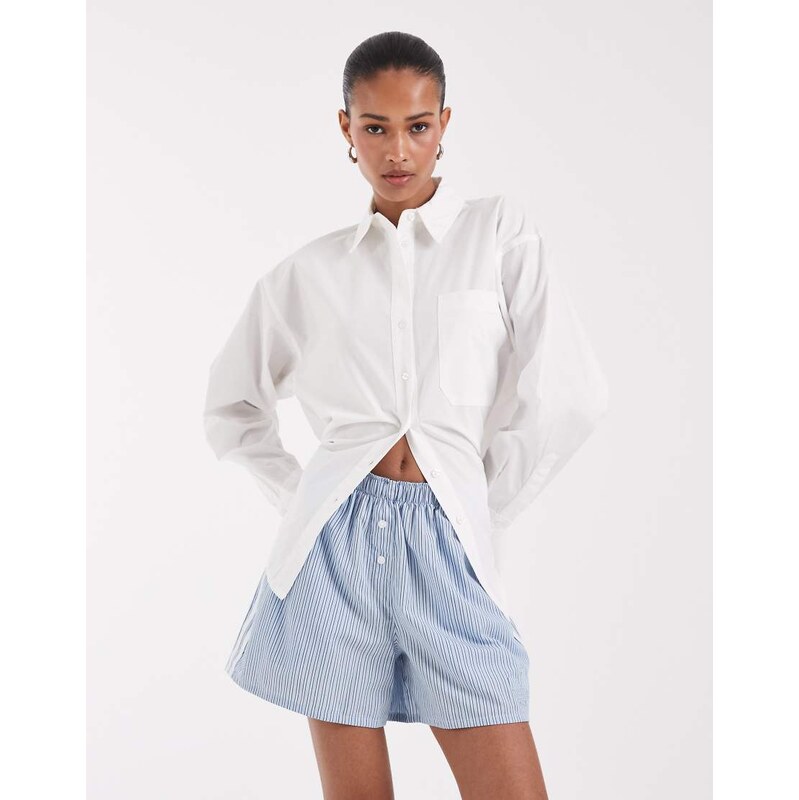 adidas Originals striped boxer style shorts in blue