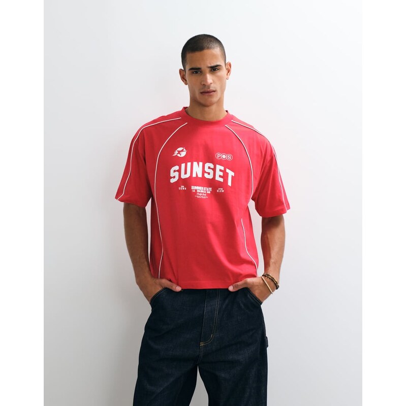 ASOS DESIGN boxy oversized t-shirt with street graphic in red