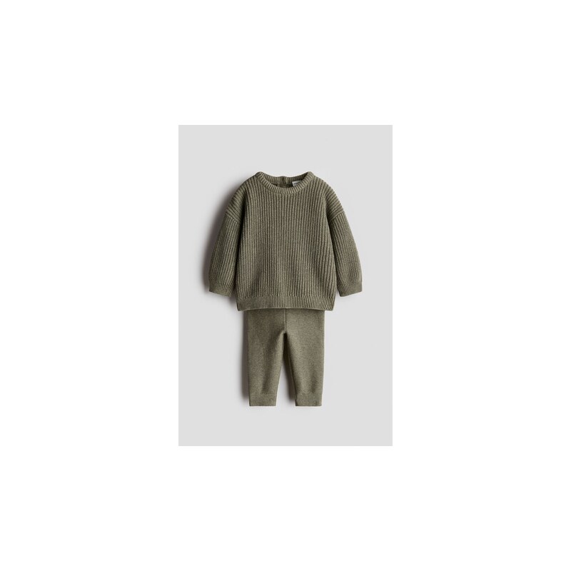 H&M - Dvoudílná souprava z bavlněného úpletu - Khaki Zelená