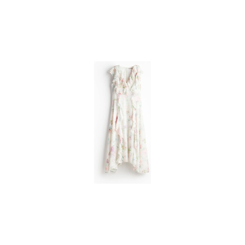 H&M - Šifonové šatys volánky - Bílá/Květy