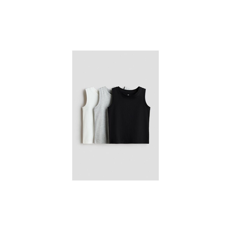 H&M - Bavlněné tílko 3 kusy - Černá/Světle Šedý Melír