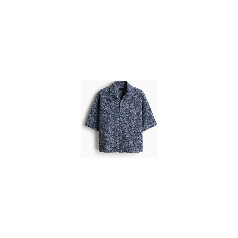H&M - Vzorovaná džínová košile Oversized Fit - Tmavomodrá/Vzor