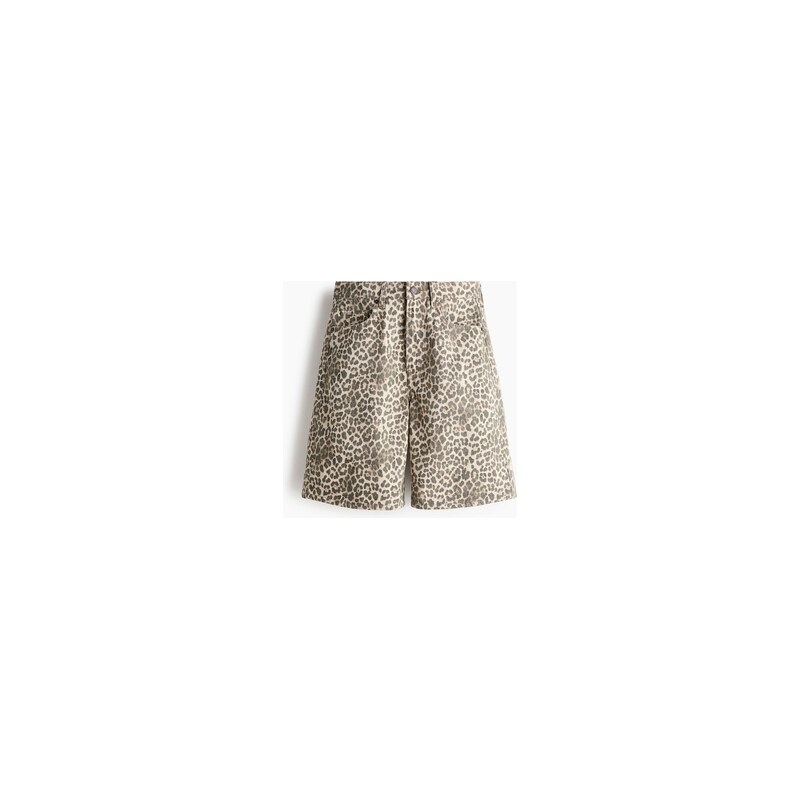 H&M - Džínové bermudy - Světle Béžová/Leopardí Potisk