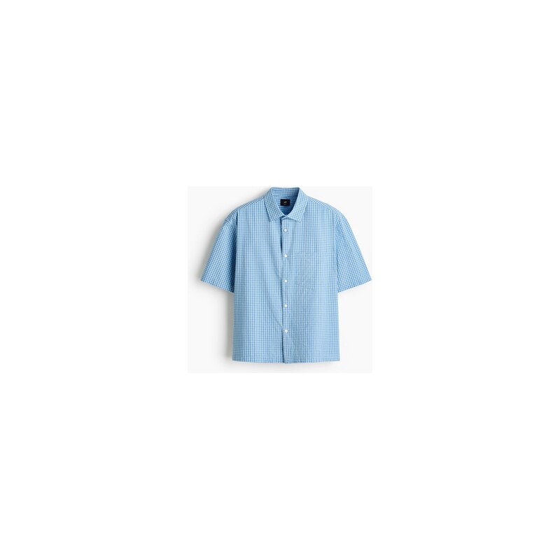 H&M - Bavlněná košile Relaxed Fit - Bleděmodrá/Kostka
