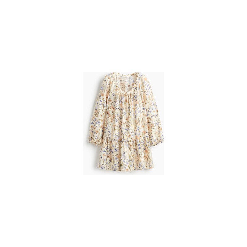 H&M - Tunikové šatys předními knoflíky - Světle Béžová/Květy