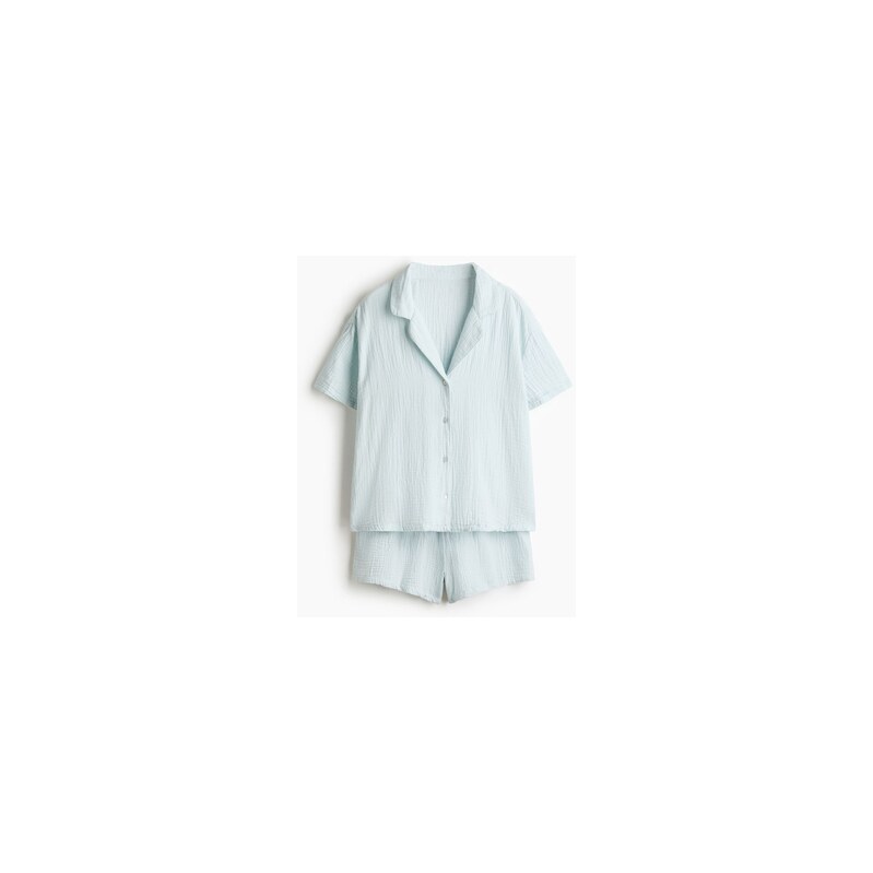 H&M - Pyžamo z bavlněného mušelínu - Světle Tyrkysová