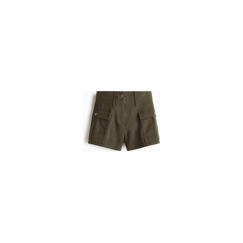 H&M - Šortky utility z bavlněného kepru - Tmavě Zelená Khaki