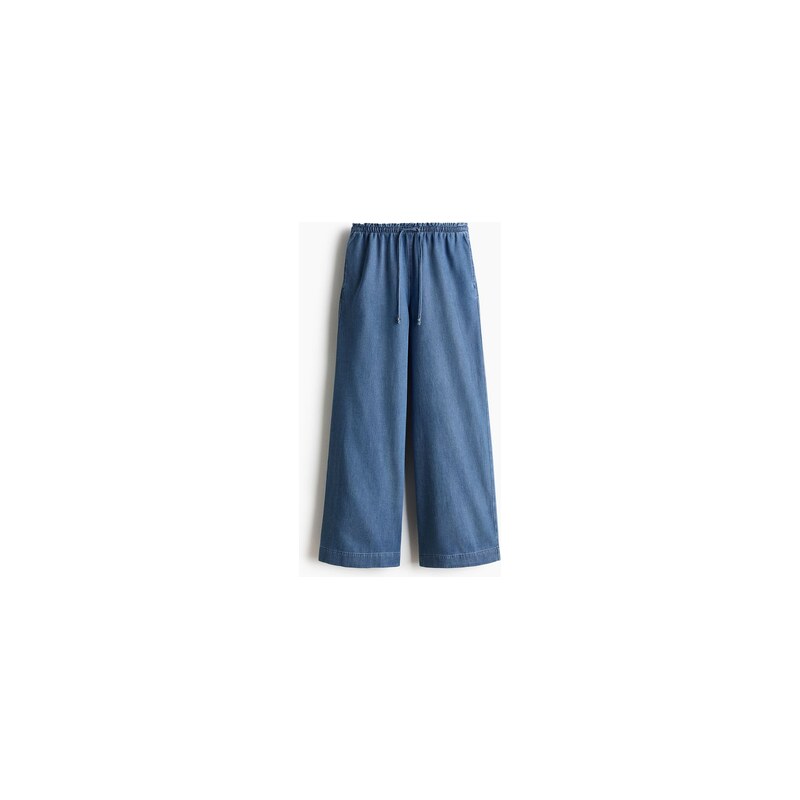 H&M - Široké kalhoty paper bag - Denim Blue